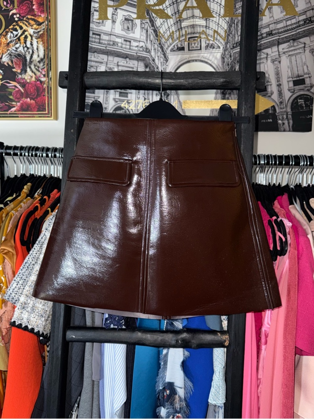 Commense Burgundy Faux Leather A Line Mini Skirt High Waist Womens XS EUC READ - Picture 11 of 11